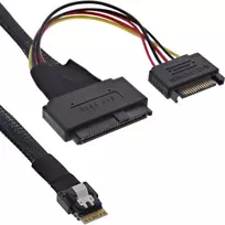 InLine plonas SAS kabelis, SFF-8654 į U.2 SFF-8639 + SATA maitinimas, 24Gb/s, 0,5 m