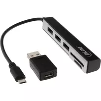 InLine USB OTG kortelių skaitytuvas ir 3 prievadų USB 2.0 šakotuvas SDXC ir microSD su adapteriu