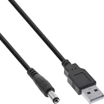 InLine adapterinis laidas, USB A (vyriškas) į DC 5,5x2,10 mm kištuką, juodas, 1 m