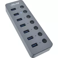 InLine USB 3.2 Gen.1 7 prievadų šakotuvas su jungikliais, aliuminis, pilkas, su maitinimo šaltiniu