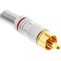 InLine RCA metalinis kištukas litavimui, sidabrinis, raudonas žiedas, 6 mm kabeliui