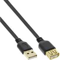 InLine USB 2.0 plokščias ilginamasis laidas A tipas (vyriškas / moteriškas) auksuoti kontaktai juodas 1,5 m