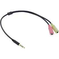 InLine garso ausinių adapterio laidas 3,5 mm kištukas 4 kontaktų / 2x 3,5 mm lizdai, juodas, 1 m