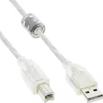 USB 2.0 laidas A tipas (vyriškas) / B tipas (vyriškas) su ferito šerdimi, skaidrus, 0,5 m, InLine 34505
