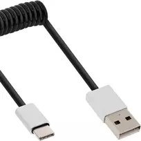 InLine USB 2.0 spiralinis laidas, USB-C kištukas / USB-A kištukas, juodas/aliuminis, lankstus, 0,5 m