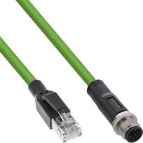 InLine pramoninis tinklo kabelis, M12 4 kontaktų D-koduotas kištukas į RJ45, PUR 2 m