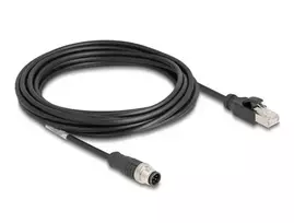 Tinklo kabelis DeLOCK M12 A-koduotas 8 kontaktų kištukas į RJ45 kištuką Cat5e 5 m juodas