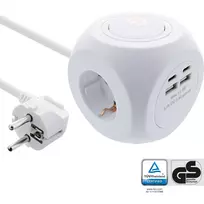 InLine 16499A Įkrovimo kubas 3x kištukinis lizdas 2x USB-C 2x USB-A baltas 2m