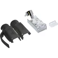 InLine RJ45 jungtis Cat.6A ekranuota, 3 dalių, juoda, 100 vnt. pakuotė