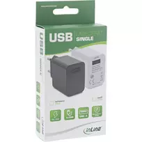InLine USB maitinimo adapteris Single, 100-240V į 5V/2,5A, baltas