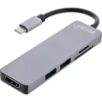 InLine Multi-hub USB 3.2 Gen.1, 2x USB-A, HDMI 4K/30Hz, kortelių skaitytuvas, aliuminis, pilka
