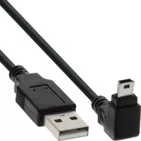 USB laidas USB A (vyriškas) / Mini-USB (vyriškas, 5 kontaktų, 90° žemyn) juodas 0,5 m InLine 34205