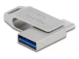 USB atmintukas DeLOCK 64GB USB-C / Type-A sukamas metalinis korpusas