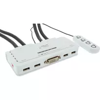 InLine KVM jungiklis 4 prievadai DVI-D + USB + Audio su 2 kabelių rinkiniais