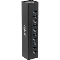 InLine USB 3.0 10 prievadų šakotuvas aliumininiame korpuse su 4A maitinimo šaltiniu, juodas