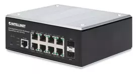 Intellinet Industrial 8 prievadų Gigabit Ethernet PoE+ valdomas jungiklis su 2 SFP prievadais, L2+