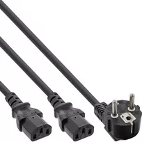 InLine Y formos maitinimo laidas 1x CEE 7/7 kampuotas / 2x 3 kontaktų IEC C13 kištukas, 3 m