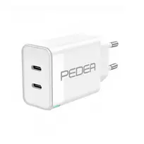 PEDEA greitasis dviejų prievadų PD 40 W USB-C/C įkroviklis baltas