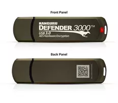 Kanguru Defender 3000™ SuperSpeed USB 3.0 32GB | Saugus USB atmintukas su šifravimu | FIPS 140-3 Level 3 laukiamas, FIPS 140-2 Level 3 sertifikuotas | AES-XTS 256 bitų aparatinė šifracija | TAA atitikmuo
