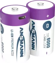 Ansmann 1314-0005 Įkraunamos ličio jonų baterijos Mono D tipo 6000 min. 5400 mAh, 2 vnt. pakuotė
