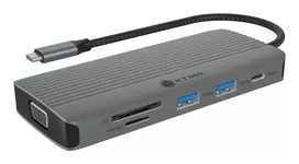 Dokų stotelė ICY BOX IB-DK4040a-CPD — 10-in-1 USB-C, HDMI 4K60Hz, VGA, 3×USB-A, Gigabit LAN, PD 100W, SD/MicroSD, aliuminis