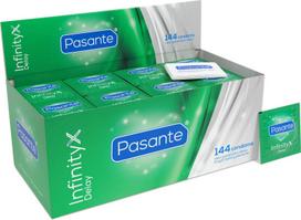 Prezervatyvai Pasante InfinityX Delay, klinikinė pakuotė, 144 vnt., su benzokainu