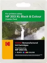 Kodak 303XL rašalo kasetės Value Pack, suderinamos su HP – juoda, žydra, purpurinė; 17 ml + 18 ml