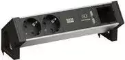 Bachmann DESK2 ALU BLACK maitinimo priedas – 2x Schutzkontakt kištukiniai lizdai, 1x USB įkroviklis