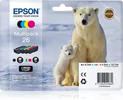 Epson Polar Bear Multipack 4 spalvų 26 Claria Premium rašalas, juoda, žydra, purpurinė, geltona, 6,2 ml, 4,5 ml, 1 vnt., Multipack