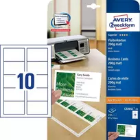 Avery Zweckform Quick&Clean C32011-25 vizitinės kortelės, baltos, 200 g/m², 250 vnt. (25 lapai)