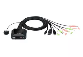 ATEN CS52DP 2 prievadų USB-C DisplayPort hibridinis KVM jungiklis, 4096 x 2160 pikselių, 4K Ultra HD, 0,74 W, juodas