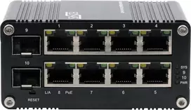 Pramoninis gigabitinis SFP PoE+ jungiklis Exsys EX-62035MPOE-SFP — 8 PoE+ prievadai + 2 SFP, valdomas per žiniatinklį