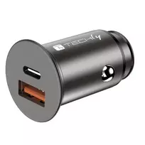 Techly Mini automobilinis įkroviklis USB-A ir USB-C Quick Charge 3.0 38W juodas metalinis