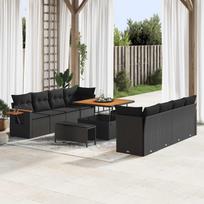 Garden Sofa Set with Cushions 12 pcs Black Poly Rattan