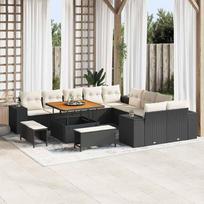 Garden Sofa Set with Cushions 13 pcs Black and Cream Poly Rattan