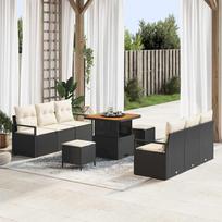 Garden Sofa Set with Cushions 9 pcs Black Poly Rattan