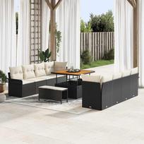 11 Piece Garden Sofa Set with Cushions Black Poly Rattan