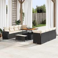Garden Sofa Set with Cushions 11 pcs Black Poly Rattan