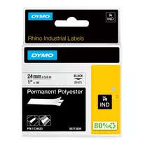 DYMO Rhino Industrial nuolatinės poliesterio etiketės | 24 mm x 5,5 m | juodas spausdinimas ant baltos | lipnios | LabelManager ir Rhino žymekliams