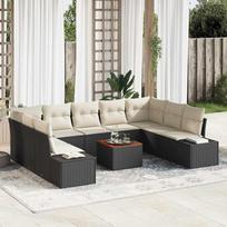 Garden Sofa Set with Cushions 10 pcs Black Poly Rattan