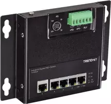 TRENDnet TI-PG50F – pramoninis nevaldomas jungiklis su 5 PoE+ prievadais, 120 W, montuojamas ant DIN bėgio arba sienos