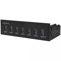 LogiLink USB 3.0 vidinis 7 prievadų 5.25 colio skirstytuvas su greito įkrovimo prievadu