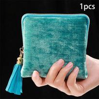Jewelry Storage Bag Portable Zipper Organizer with Tassel Pendant Velvet Pouch for Rings and Accessories Travel Use 1pcs mėlyna