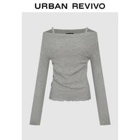 UR Women's Ruffle Strap Knit Top M viržių pilka spalva