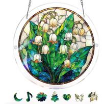Acrylic Round Jigsaw Puzzle Suncatcher with Chain Hanging Puzzle Suncatchers for Home Garden Party Wedding Housewarming Gifts beige