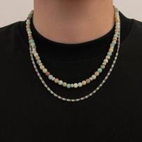 Salircon 2 Pcs/Set Bohemia Trendy Acrylic Stone Beaded Choker Necklace for Men Creative Metal Clavicle Chain Accessories Jewely