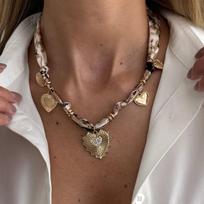 SHIXIN Boho Rhinestone Large Love Heart Pendant Necklace Women Retro Woven Silk Scarf Choker Necklace Fashion Vacation Jewelry