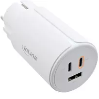 InLine USB PD maitinimo blokas, GaN įkroviklis, 3 prievadai, Dual USB-C + USB-A, 65W, baltas