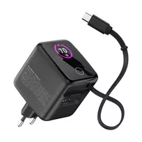 InLine USB maitinimo šaltinis, 70W, GaN, USB-C PD + USB-A QC, kabelis 60cm, juodas