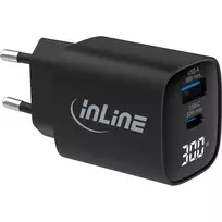 InLine USB PD maitinimo šaltinis, GaN įkroviklis, 2 prievadai, USB-C + USB-A, 30W, su ekranu